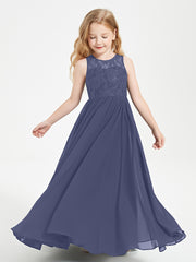 Long Junior Bridesmaid Dresses Illusion Lace Top Stormy