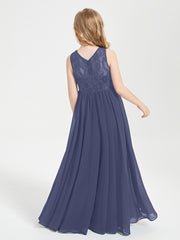 Long Junior Bridesmaid Dresses Illusion Lace Top Stormy