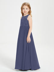 Long Junior Bridesmaid Dresses Illusion Lace Top Stormy