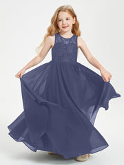 Long Junior Bridesmaid Dresses Illusion Lace Top Stormy