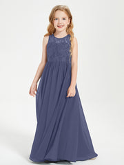 Long Junior Bridesmaid Dresses Illusion Lace Top Stormy