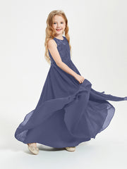 Long Junior Bridesmaid Dresses Illusion Lace Top Stormy