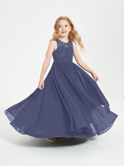 Long Junior Bridesmaid Dresses Illusion Lace Top Stormy