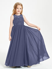Long Junior Bridesmaid Dresses Illusion Lace Top Stormy