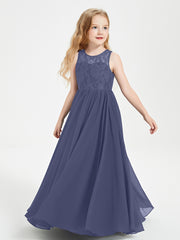 Long Junior Bridesmaid Dresses Illusion Lace Top Stormy