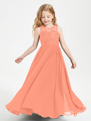 Long Junior Bridesmaid Dresses Illusion Lace Top Sunset