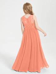 Long Junior Bridesmaid Dresses Illusion Lace Top Sunset