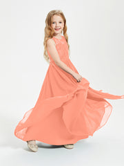 Long Junior Bridesmaid Dresses Illusion Lace Top Sunset