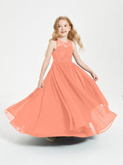 Long Junior Bridesmaid Dresses Illusion Lace Top Sunset