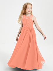 Long Junior Bridesmaid Dresses Illusion Lace Top Sunset