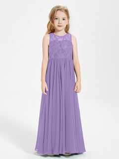 Long Junior Bridesmaid Dresses Illusion Lace Top Tahiti