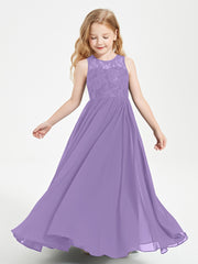 Long Junior Bridesmaid Dresses Illusion Lace Top Tahiti