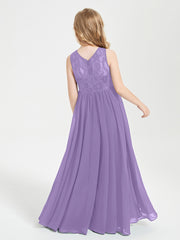 Long Junior Bridesmaid Dresses Illusion Lace Top Tahiti