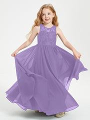 Long Junior Bridesmaid Dresses Illusion Lace Top Tahiti