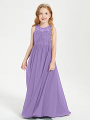Long Junior Bridesmaid Dresses Illusion Lace Top Tahiti