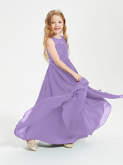 Long Junior Bridesmaid Dresses Illusion Lace Top Tahiti