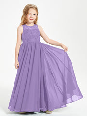 Long Junior Bridesmaid Dresses Illusion Lace Top Tahiti