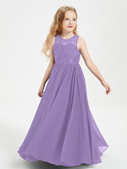 Long Junior Bridesmaid Dresses Illusion Lace Top Tahiti