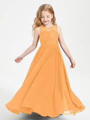 Long Junior Bridesmaid Dresses Illusion Lace Top Tangerine