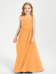 Long Junior Bridesmaid Dresses Illusion Lace Top Tangerine
