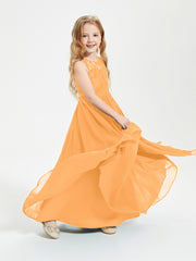 Long Junior Bridesmaid Dresses Illusion Lace Top Tangerine