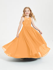 Long Junior Bridesmaid Dresses Illusion Lace Top Tangerine