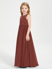 Long Junior Bridesmaid Dresses Illusion Lace Top Terracotta