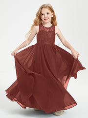 Long Junior Bridesmaid Dresses Illusion Lace Top Terracotta