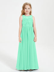 Long Junior Bridesmaid Dresses Illusion Lace Top Turquoise