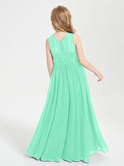 Long Junior Bridesmaid Dresses Illusion Lace Top Turquoise
