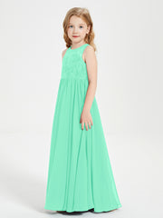 Long Junior Bridesmaid Dresses Illusion Lace Top Turquoise