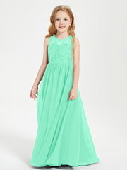 Long Junior Bridesmaid Dresses Illusion Lace Top Turquoise