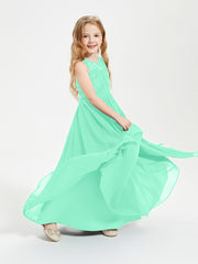 Long Junior Bridesmaid Dresses Illusion Lace Top Turquoise