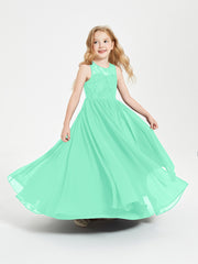 Long Junior Bridesmaid Dresses Illusion Lace Top Turquoise