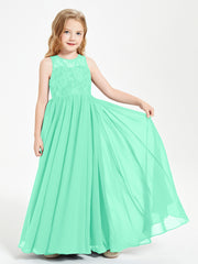Long Junior Bridesmaid Dresses Illusion Lace Top Turquoise