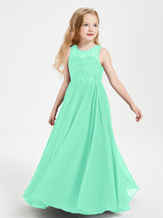 Long Junior Bridesmaid Dresses Illusion Lace Top Turquoise