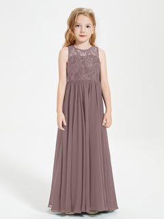 Long Junior Bridesmaid Dresses Illusion Lace Top Vintage Mauve