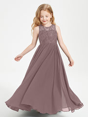 Long Junior Bridesmaid Dresses Illusion Lace Top Vintage Mauve