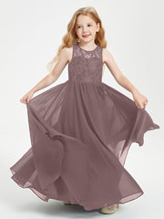 Long Junior Bridesmaid Dresses Illusion Lace Top Vintage Mauve