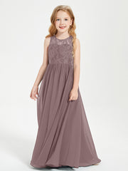 Long Junior Bridesmaid Dresses Illusion Lace Top Vintage Mauve