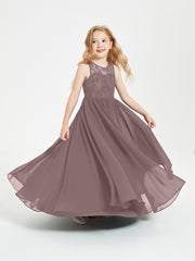 Long Junior Bridesmaid Dresses Illusion Lace Top Vintage Mauve
