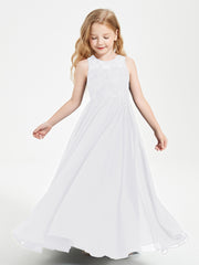Long Junior Bridesmaid Dresses Illusion Lace Top White