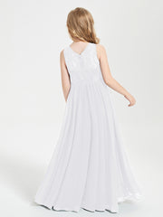 Long Junior Bridesmaid Dresses Illusion Lace Top White