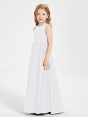 Long Junior Bridesmaid Dresses Illusion Lace Top White
