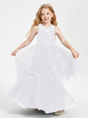 Long Junior Bridesmaid Dresses Illusion Lace Top White