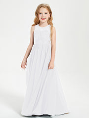 Long Junior Bridesmaid Dresses Illusion Lace Top White