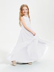 Long Junior Bridesmaid Dresses Illusion Lace Top White
