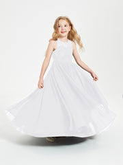 Long Junior Bridesmaid Dresses Illusion Lace Top White