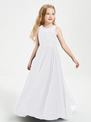 Long Junior Bridesmaid Dresses Illusion Lace Top White