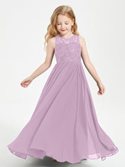Long Junior Bridesmaid Dresses Illusion Lace Top Wisteria